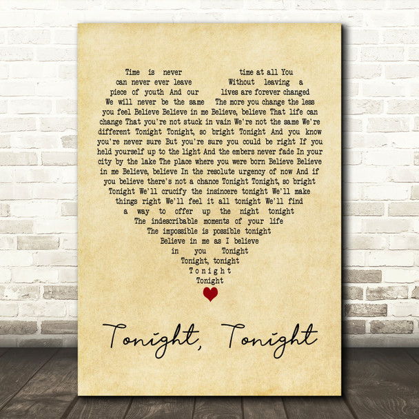 The Smashing Pumpkins Tonight, Tonight Vintage Heart Decorative Wall Art Gift Song Lyric Print