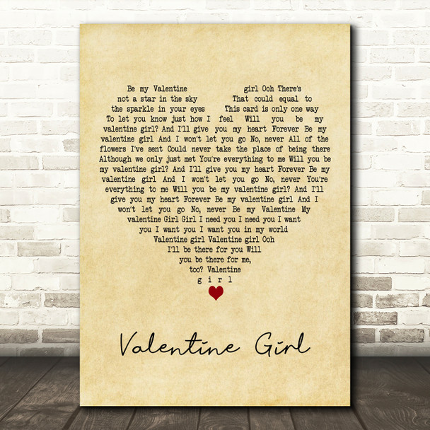 New Kids on the Block Valentine Girl Vintage Heart Decorative Wall Art Gift Song Lyric Print