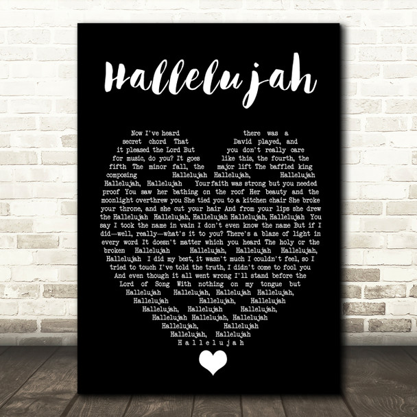 Hallelujah Leonard Cohen Black Heart Quote Song Lyric Print