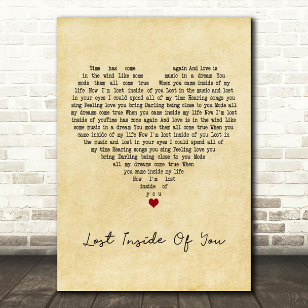 Barbra Streisand Lost Inside Of You Vintage Heart Decorative Wall Art Gift Song Lyric Print