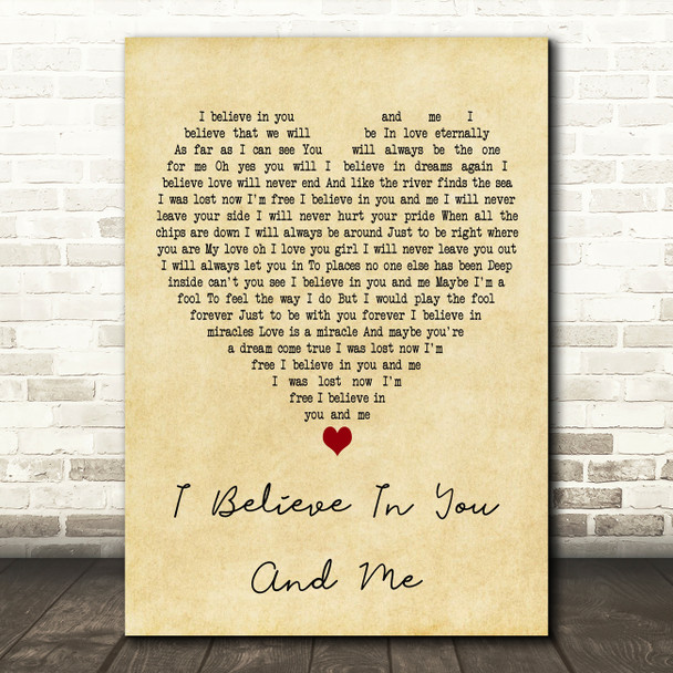 Four Tops I Believe In You And Me Vintage Heart Decorative Wall Art Gift Song Lyric Print