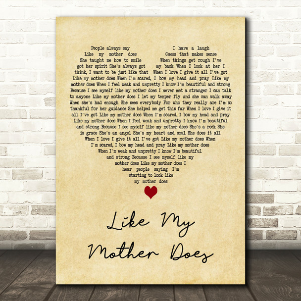 Lauren Alaina Like My Mother Does Vintage Heart Decorative Wall Art Gift Song Lyric Print