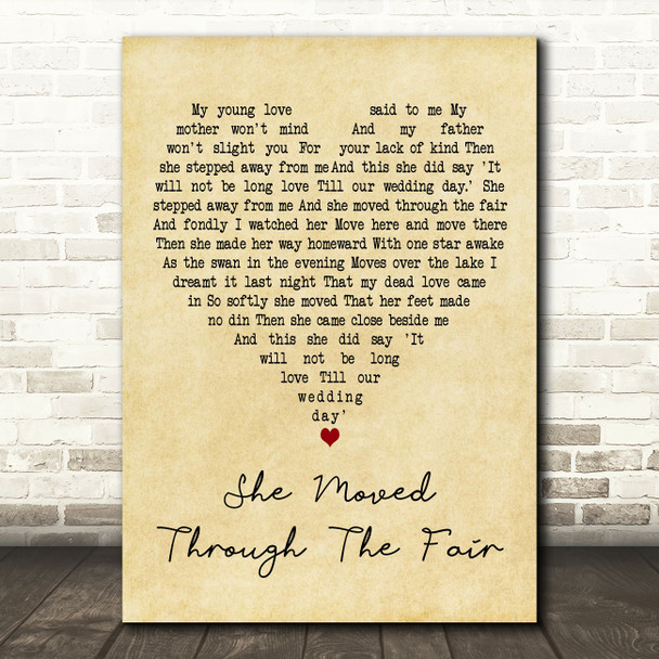 Sinéad OConnor She Moved Through The Fair Vintage Heart Decorative Gift Song Lyric Print
