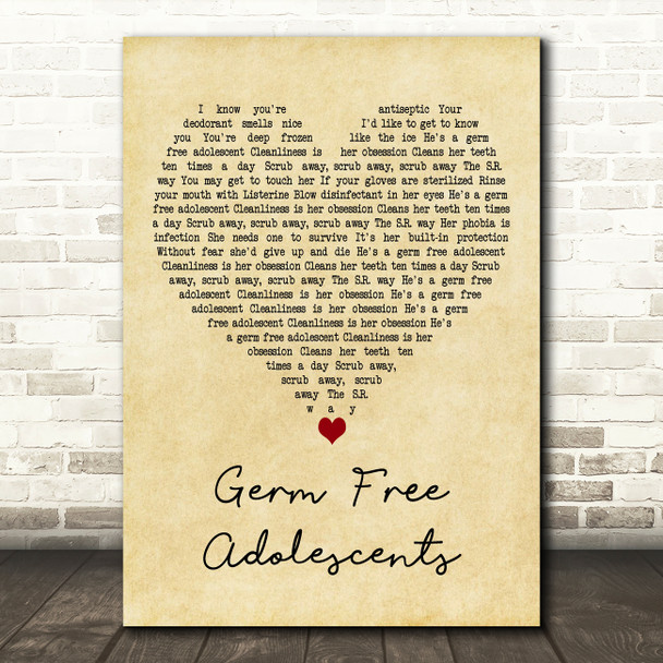 X-Ray Spex Germ Free Adolescents Vintage Heart Decorative Wall Art Gift Song Lyric Print