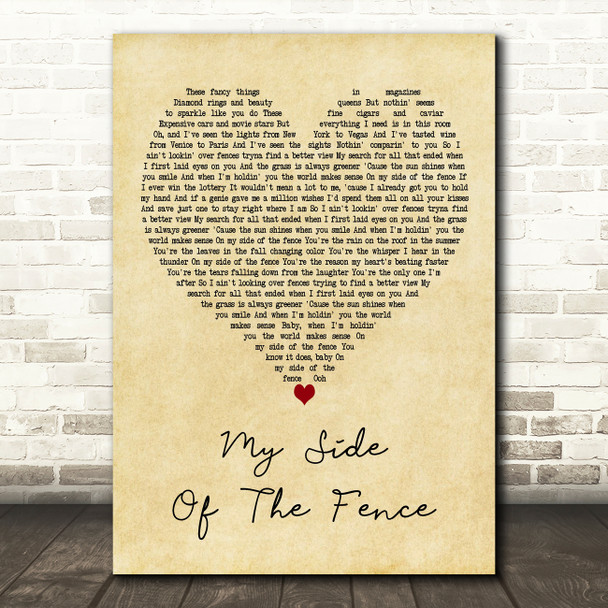 Dan + Shay My Side Of The Fence Vintage Heart Decorative Wall Art Gift Song Lyric Print