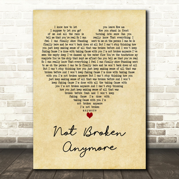 Blue October Not Broken Anymore Vintage Heart Decorative Wall Art Gift Song Lyric Print