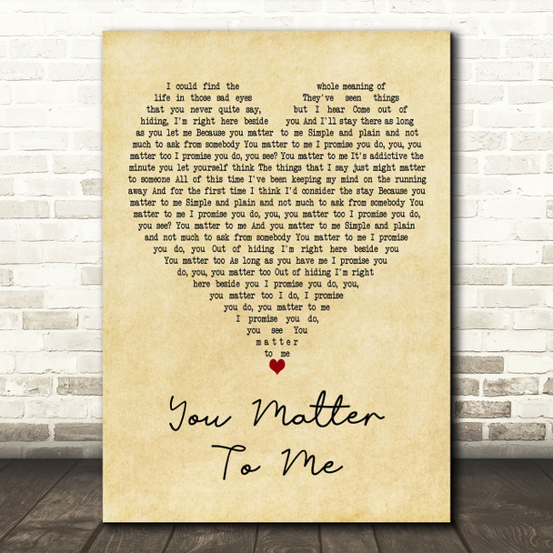 Sara Bareilles You Matter To Me Vintage Heart Decorative Wall Art Gift Song Lyric Print