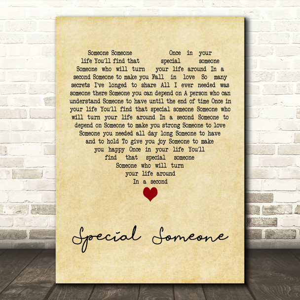 Winston Francis Special Someone Vintage Heart Decorative Wall Art Gift Song Lyric Print