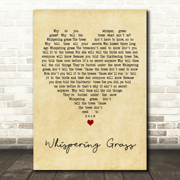 The Ink Spots Whispering Grass Vintage Heart Decorative Wall Art Gift Song Lyric Print