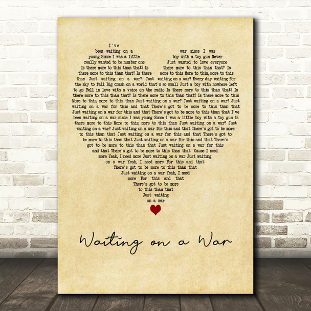 Foo Fighters Waiting on a War Vintage Heart Decorative Wall Art Gift Song Lyric Print