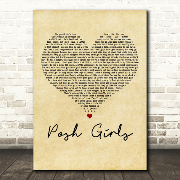 Scouting For Girls Posh Girls Vintage Heart Decorative Wall Art Gift Song Lyric Print