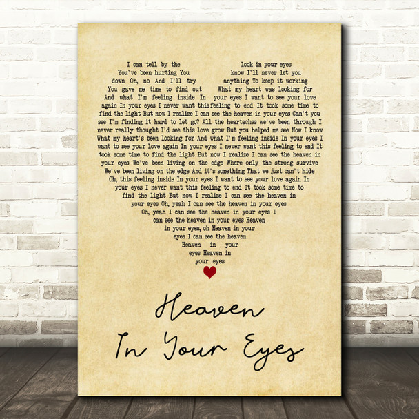 Loverboy Heaven In Your Eyes Vintage Heart Decorative Wall Art Gift Song Lyric Print