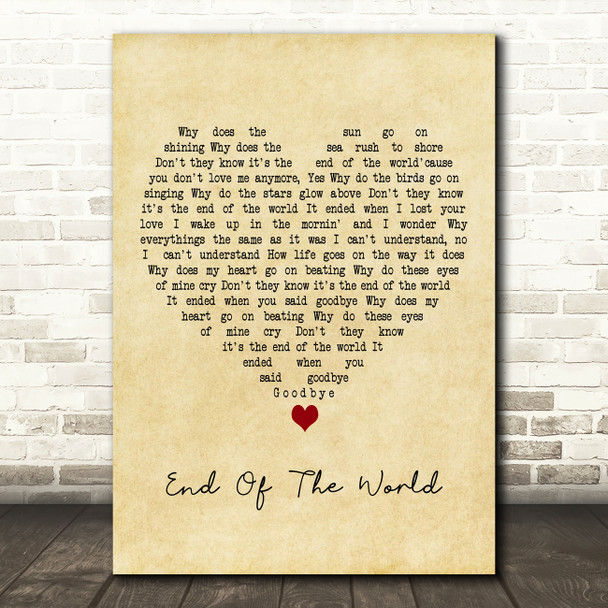 Brenda Lee End Of The World Vintage Heart Decorative Wall Art Gift Song Lyric Print