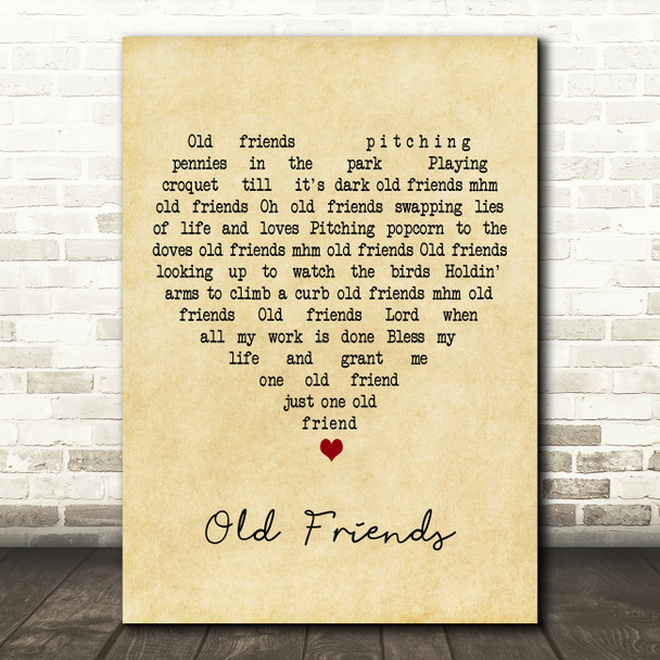 Willie Nelson Old Friends Vintage Heart Decorative Wall Art Gift Song Lyric Print