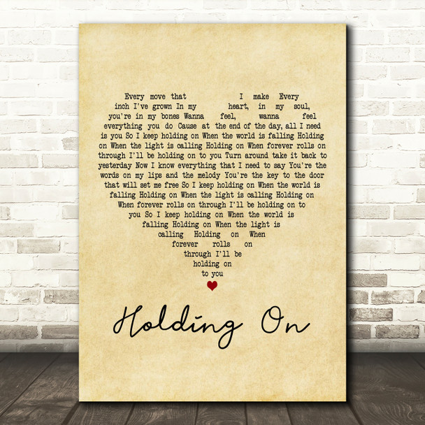Johnny Stimson Holding On Vintage Heart Decorative Wall Art Gift Song Lyric Print