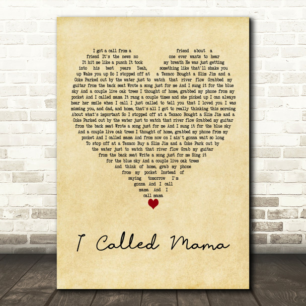 Tim McGraw I Called Mama Vintage Heart Decorative Wall Art Gift Song Lyric Print