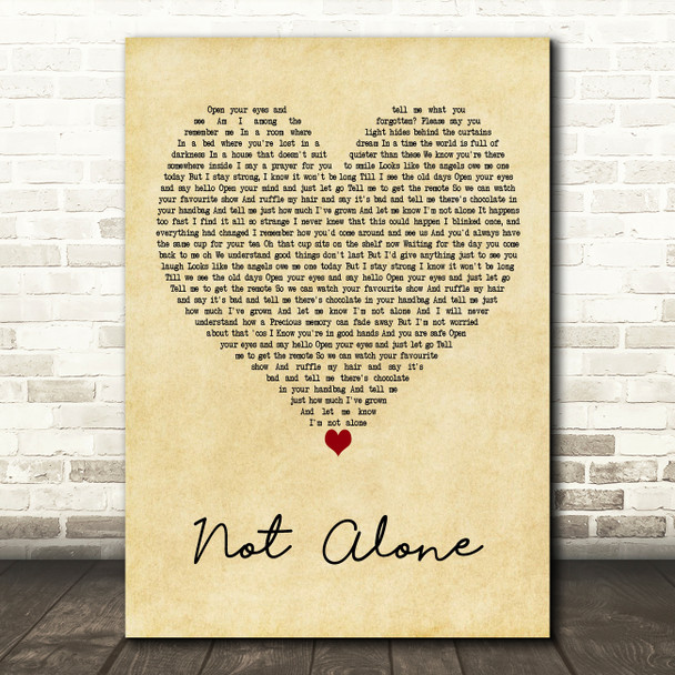 Harry Gardner Not Alone Vintage Heart Decorative Wall Art Gift Song Lyric Print