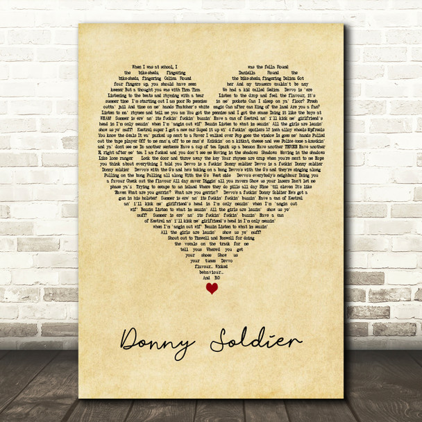 MC Devvo Donny Soldier Vintage Heart Decorative Wall Art Gift Song Lyric Print