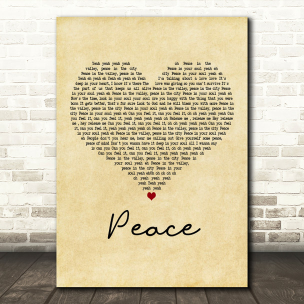 Sabrina Johnston Peace Vintage Heart Decorative Wall Art Gift Song Lyric Print