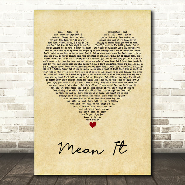 Lauv & LANY Mean It Vintage Heart Decorative Wall Art Gift Song Lyric Print