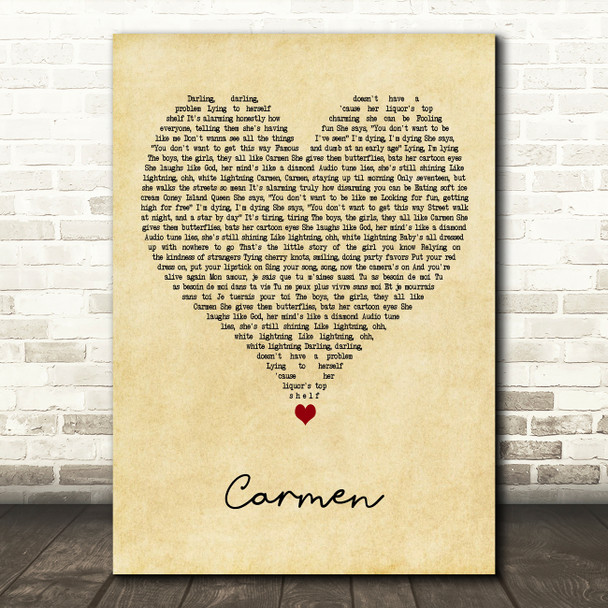 Lana Del Rey Carmen Vintage Heart Decorative Wall Art Gift Song Lyric Print