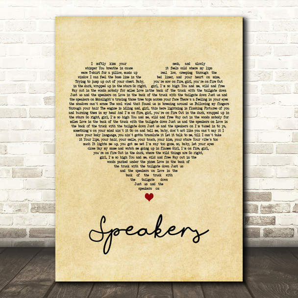 Sam Hunt Speakers Vintage Heart Decorative Wall Art Gift Song Lyric Print