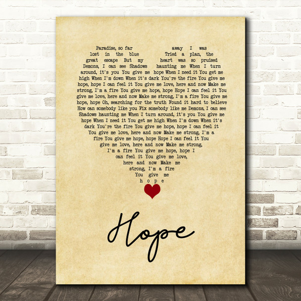 DubVision Hope Vintage Heart Decorative Wall Art Gift Song Lyric Print