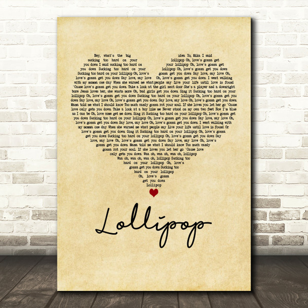 MIKA Lollipop Vintage Heart Decorative Wall Art Gift Song Lyric Print