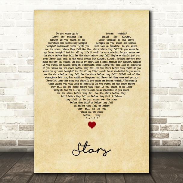 SixxAM Stars Vintage Heart Decorative Wall Art Gift Song Lyric Print