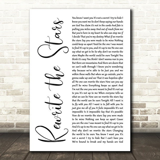 Zac Efron, Zendaya - GREATEST SHOWMAN Rewrite the Stars White Script Wall Art Gift Song Lyric Print
