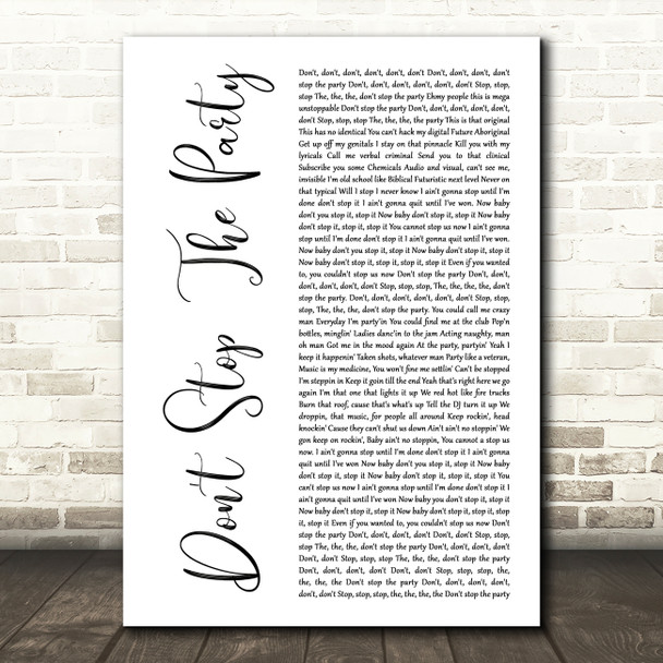 Dont stop the party Don't Stop The Party White Script Decorative Wall Art Gift Song Lyric Print