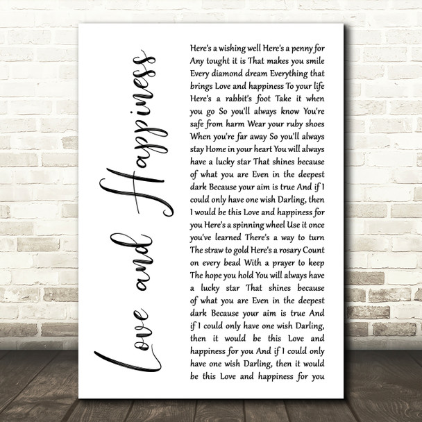 Mark Knopfler & Emmylou Harris Love and Happiness White Script Wall Art Song Lyric Print