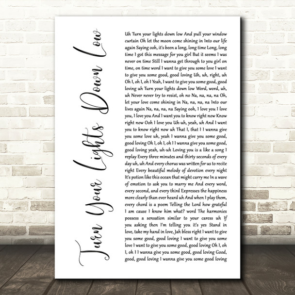 Lauryn Hill Bob Marley Turn Your Lights Down Low White Script Wall Art Song Lyric Print
