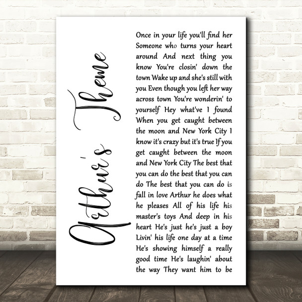 Christopher Cross Arthur's Theme White Script Decorative Wall Art Gift Song Lyric Print