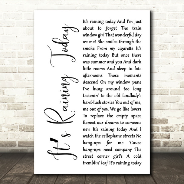 Scott Walker Its Raining Today White Script Decorative Wall Art Gift Song Lyric Print