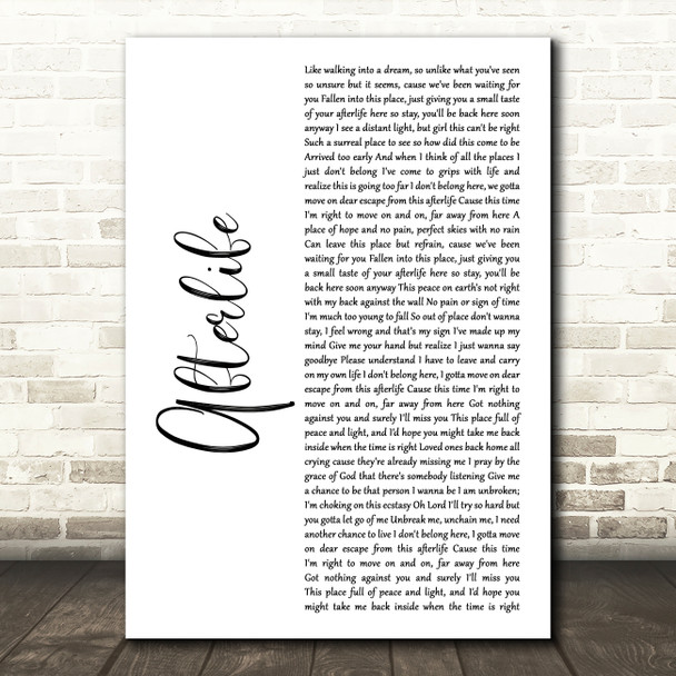 Avenged Sevenfold Afterlife White Script Decorative Wall Art Gift Song Lyric Print