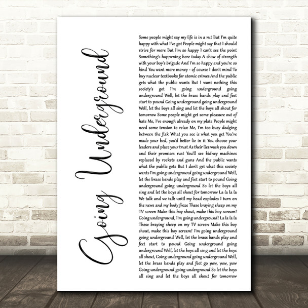 The Jam Going Underground White Script Decorative Wall Art Gift Song Lyric Print