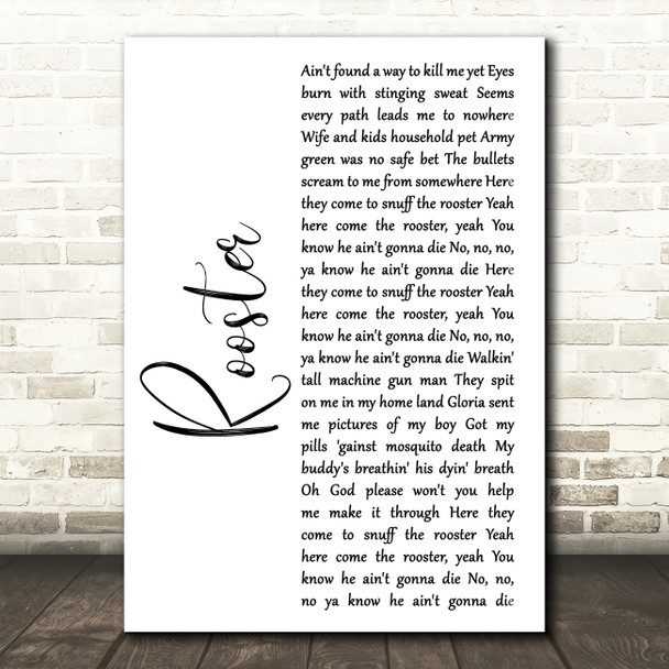 Alice In Chains Rooster White Script Decorative Wall Art Gift Song Lyric Print