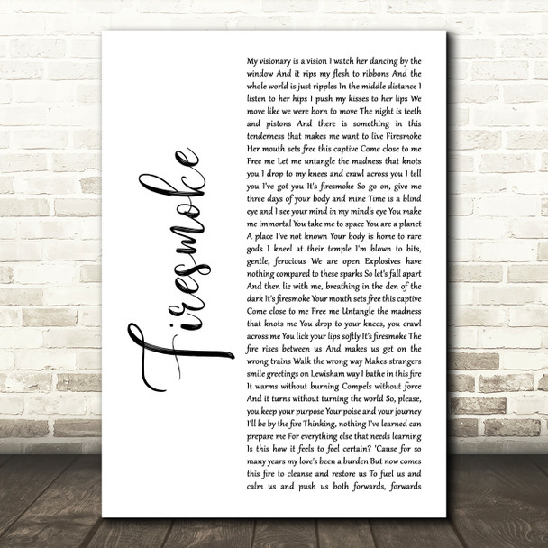 Kae Tempest Firesmoke White Script Decorative Wall Art Gift Song Lyric Print