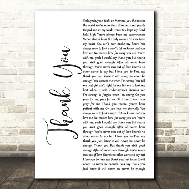 Stan Walker Thank You White Script Decorative Wall Art Gift Song Lyric Print