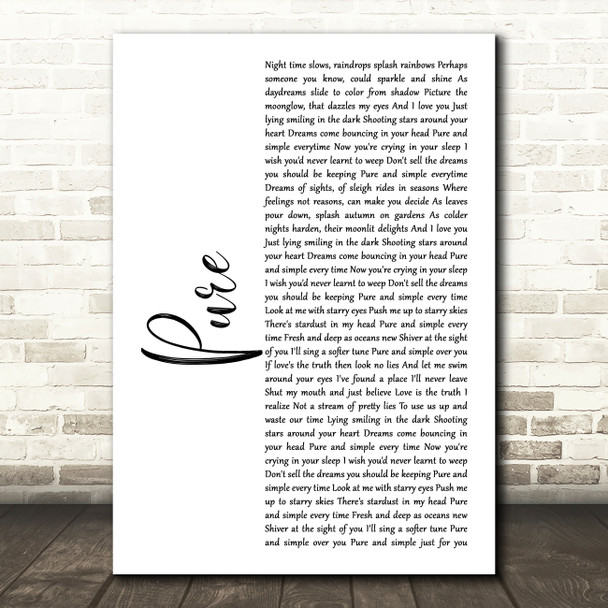 Lightning Seeds Pure White Script Decorative Wall Art Gift Song Lyric Print