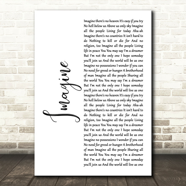 John Lennon Imagine White Script Decorative Wall Art Gift Song Lyric Print