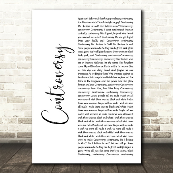 Prince Controversy White Script Decorative Wall Art Gift Song Lyric Print