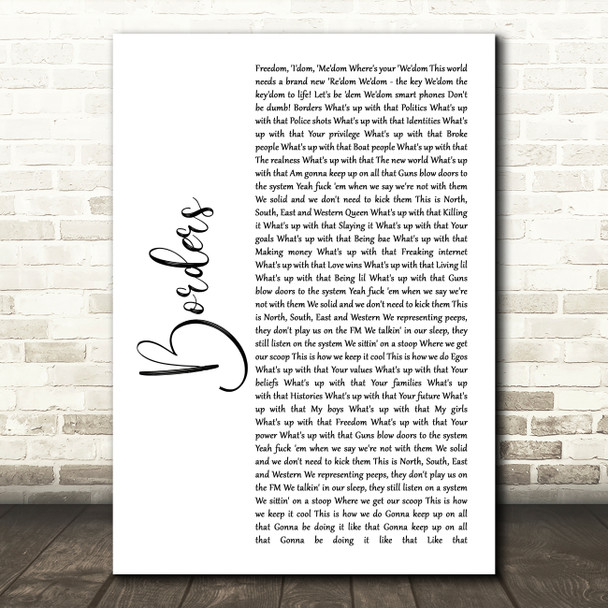 M.I.A. Borders White Script Decorative Wall Art Gift Song Lyric Print