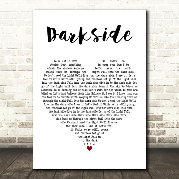 Alan Walker, Au Ra & Tomine Harket Darkside White Heart Decorative Wall Art Gift Song Lyric Print