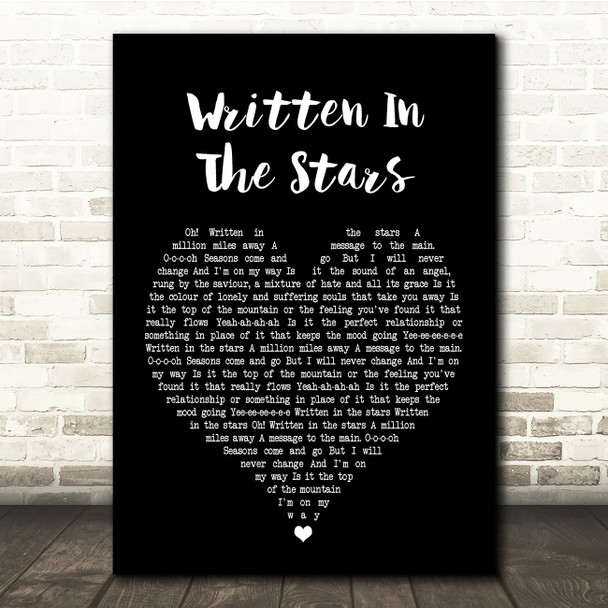 Tinie Tempah Written In The Stars Black Heart Song Lyric Quote Print