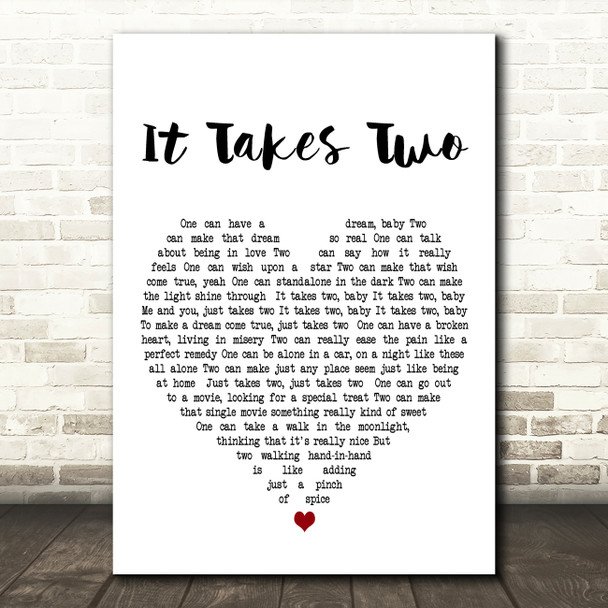 Marvin Gaye and Kim Weston It Takes Two White Heart Decorative Wall Art Gift Song Lyric Print