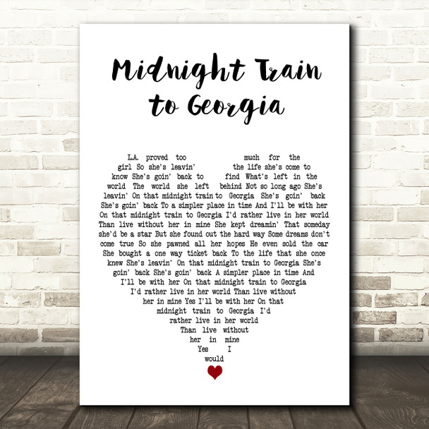 Neil Diamond Midnight Train to Georgia White Heart Decorative Wall Art Gift Song Lyric Print