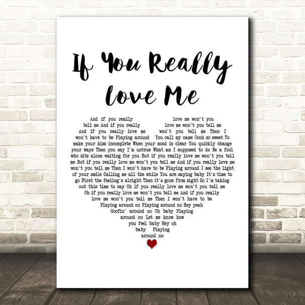 Stevie Wonder If You Really Love Me White Heart Decorative Wall Art Gift Song Lyric Print