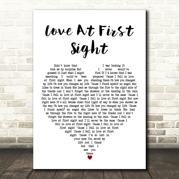 Jordan Mackampa Love At First Sight White Heart Decorative Wall Art Gift Song Lyric Print